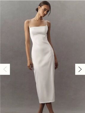 BHLDN Square-Neck Back-Slit Slim Stretch Satin Midi Dress size Large